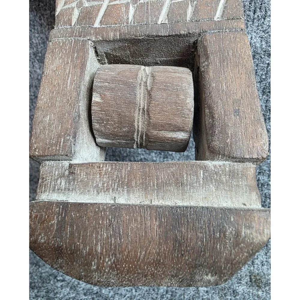 Vtg Hand Carved Wooden Elephant Figurine With Roller Tribal Folk Art